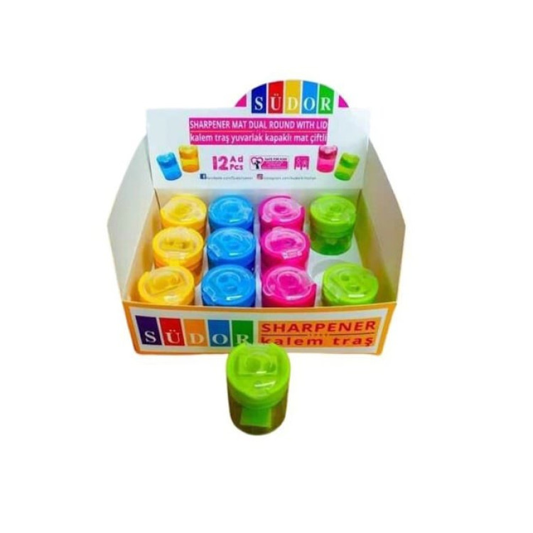 SÜDOR KT08  KALEMTRAŞ YUVARLAK KAPAKLI MAT ÇİFTLİ 24LÜ