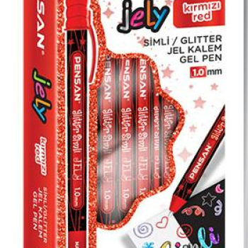 PENSAN 2800 KIRMIZI JELY GLİTTER SİMLİ JEL KALEM 12'Lİ *50