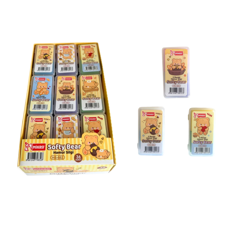 MİKRO HS-682 PASTEL PVC KUTULU RENK HAMUR SİLGİ 36'LI >