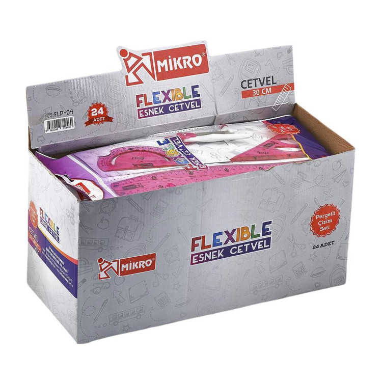 MİKRO FLP-04 ESNEK CETVEL 4 LÜ PERGELLİ ÇİZİM SETİ 24LÜ