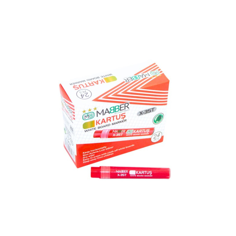 MABER 35-T KIRMIZI BEYAZ TAHTA KALEM KARTUŞU 24LÜ