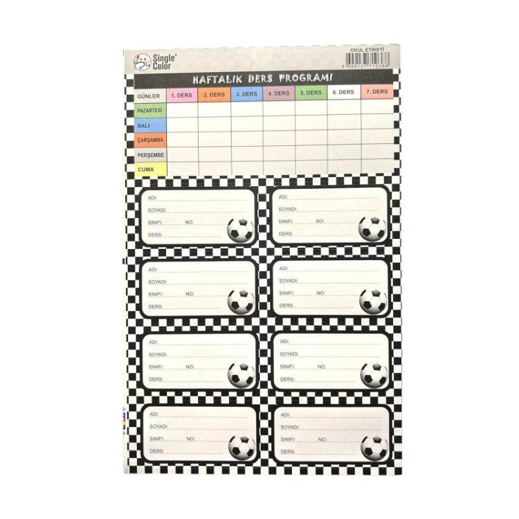SİNGLE COLOR BEŞİKTAŞ DERS PROGRAMLI 3'LÜ OKUL ETİKETİ 50'Lİ *24