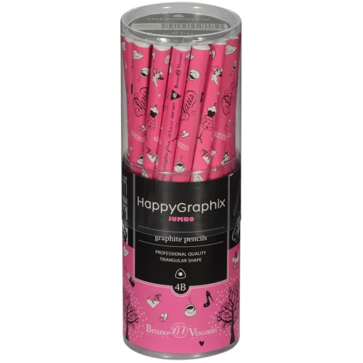 HAPPY GRAPHİX 21-0062-05 JUMBO KURŞUN KALEM  4B 3,5MM ROMANTİK 30LU