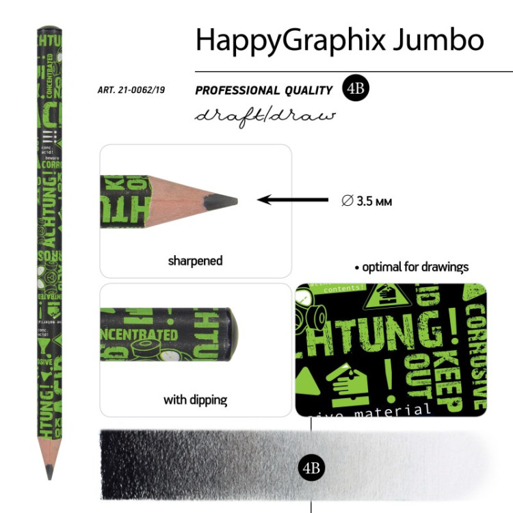 HAPPY GRAPHİX 21-0062-19 JUMBO KURŞUN KALEM  4B 3,5MM KİMYA 30LU PAKET