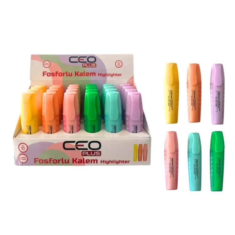 CEO-FO0020 FOSFORLU KALEM PASTEL RENKLER 24LÜ PAKET