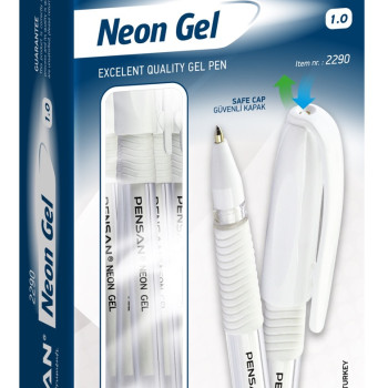PENSAN 2290 NEON JEL KALEM 1.0MM BEYAZ 12'Lİ *50