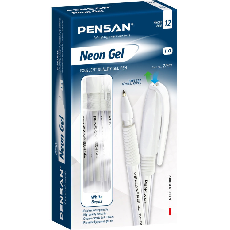 PENSAN 2290 NEON JEL KALEM 1.0MM BEYAZ 12'Lİ *50