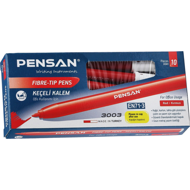PENSAN 3003 OFİS TİPİ KEÇELİ KALEM KIRMIZI 10'LU *120