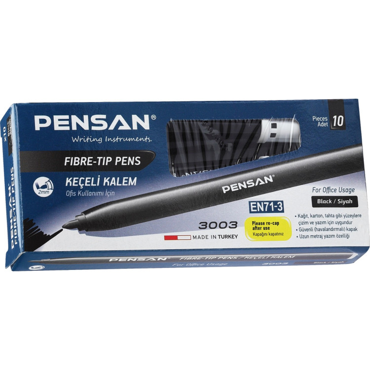 PENSAN 3003 OFİS TİPİ KEÇELİ KALEM SİYAH 10LU*120