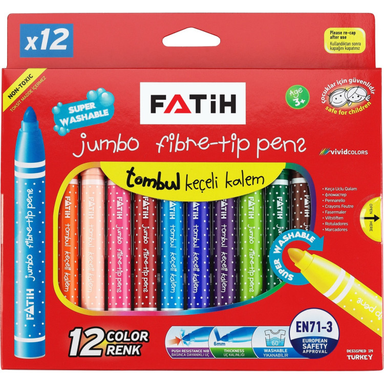 FATİH 34260 JUMBO KEÇELİ KALEM 12 RENK 12'Lİ *12