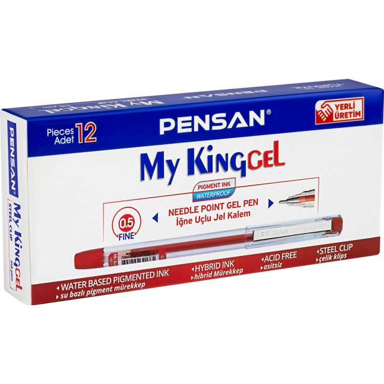 PENSAN 6405 MY-KİNG JEL KALEM METAL KLİPS KIRMIZI 12Lİ *144
