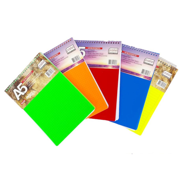 PASTEL A5 SPİRALLİ PPBLOKNOT KARELİ 6LI*16 $