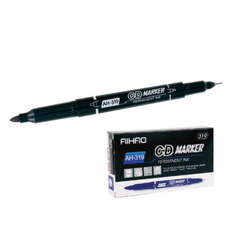 AIHAO AH-319 ÇİFT TARAFLI CD KALEMİ SİYAH 12Lİ PAKET *144