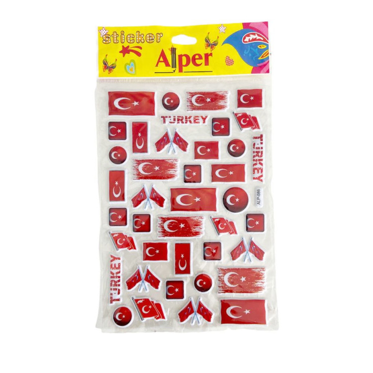 ALPER ALP086 BAYRAK ÇEŞİTLERİ BÜYÜK STİCKER 12'Lİ