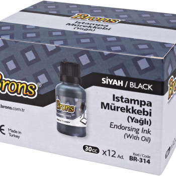 BRONS BR-314 ISTAMPA MÜREKKEBİ 30 CC. SİYAH 12'Lİ *24
