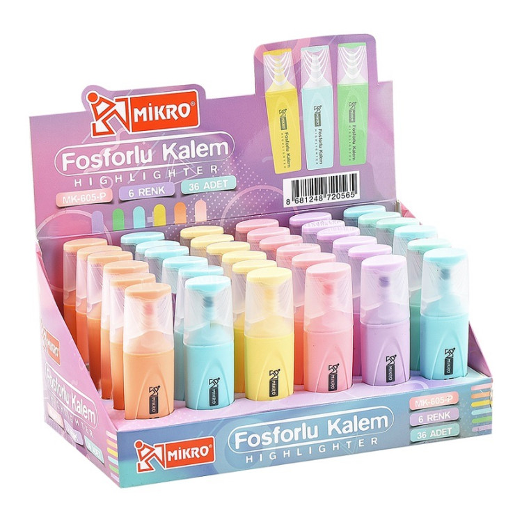 MİKRO MK-605-P PASTEL RENKLİ FOSFORLU KALEM 36LI *16