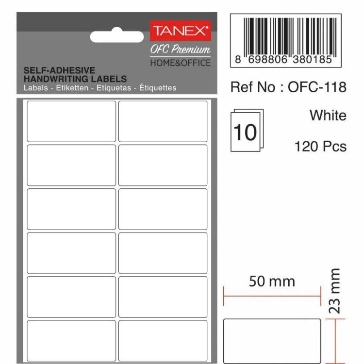 TANEX OFC-118 BEYAZ OFİS ETİKETİ 10LU *54
