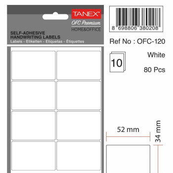 TANEX OFC-120 BEYAZ OFİS ETİKETİ 10'LU *54