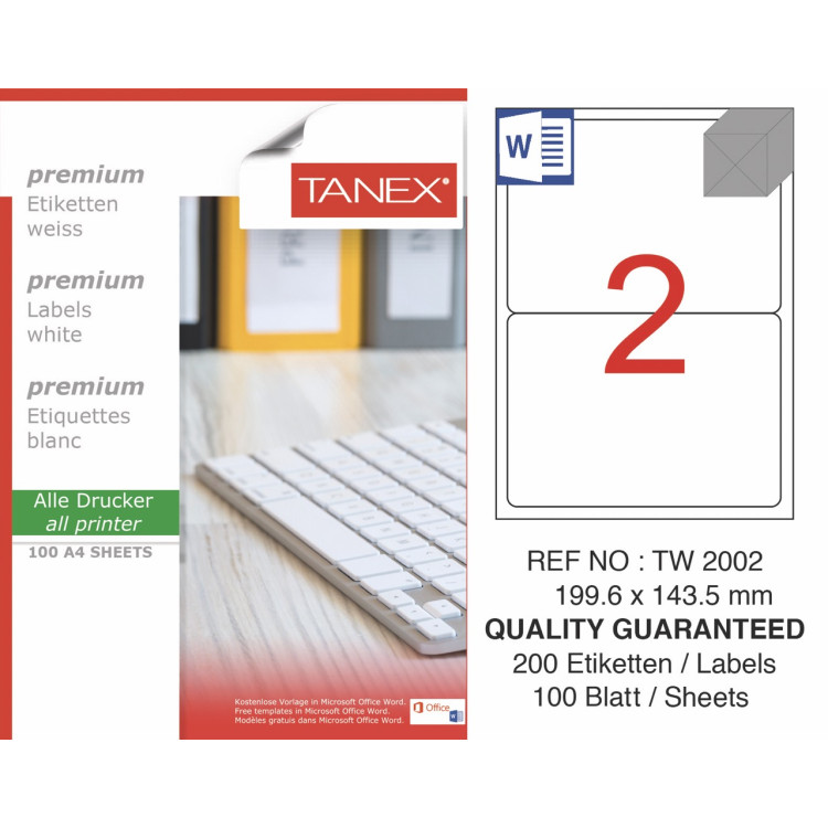 TANEX TW-2002 LAZER ETİKET 199,6X143,5MM 100LÜ *20