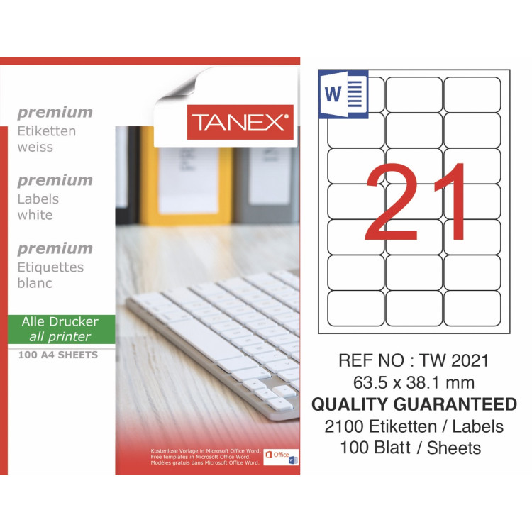 TANEX TW-2021 LAZER ETİKET 63,5*38,1MM 100LÜ *20