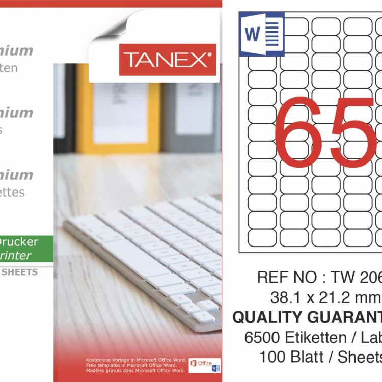 TANEX TW-2065 LAZER ETİKET 38,1*21,2MM 100LÜ *20