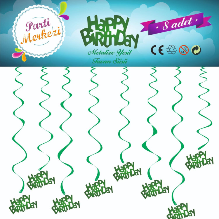 METALİZE YEŞİL HAPPY BİRTHDAY TAVAN SÜSÜ