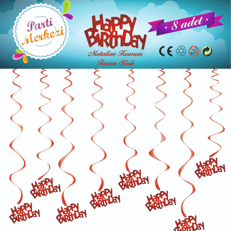 METALİZE KIRMIZI HAPPY BİRTHDAY TAVAN SÜSÜ