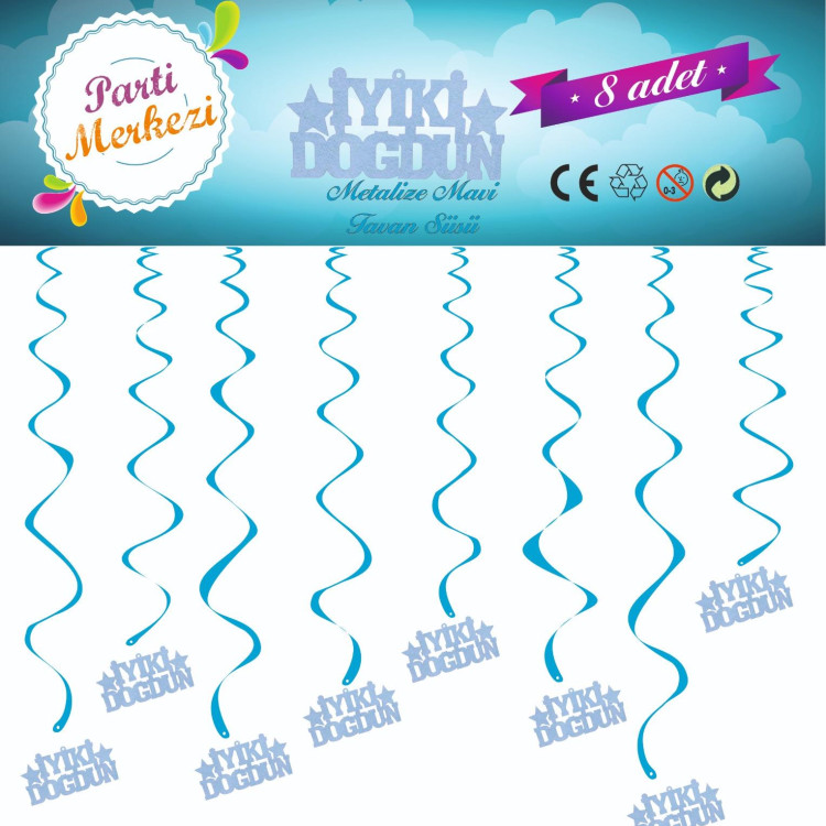 METALİZE MAVİ İYİKİ DOĞDUN TAVAN SÜSÜ