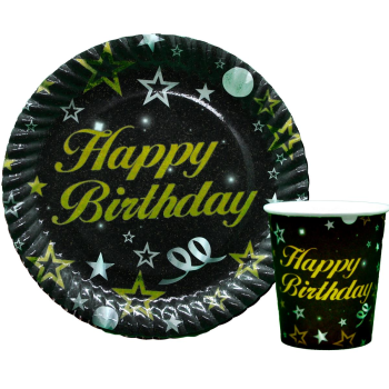 8 Lİ HAPPY BİRTHDAY SİYAH TABAK BARDAK SET 8 Lİ HAPPY BİRTHDAY SİYAH TABAK BARDAK SET