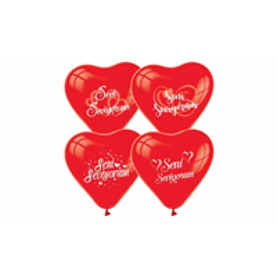 Atom 12 İnç Baskılı Seni Seviyorum Kırmızı Kalp (1+1) Balon 100lü