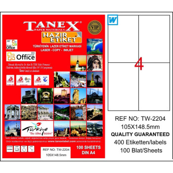 TANEX TW-2204 105*148,5 LAZER ETİKET 100'LÜ TANEX TW-2204 105*148,5 LAZER ETİKET 100'LÜ