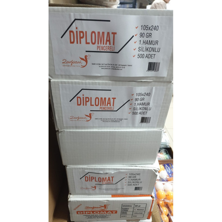 ZARFSAN DİPLOMAT 105x240 90 GR 1.HAMUR PENCERELİ 500LÜ