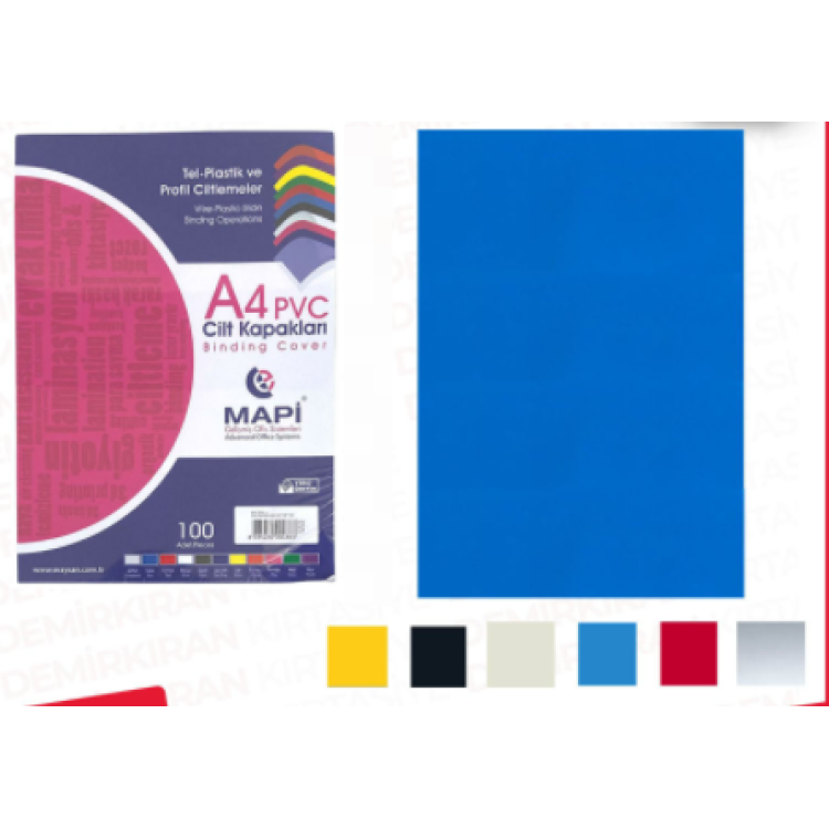 MAPİ-160 PVC CİLT KAPAĞI A4 MAVİ 100LÜ *K