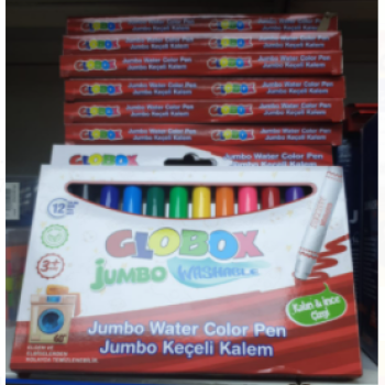 GLOBOX JUMBO YIKANABİLİR KEÇELİ KALEM 12Lİ 3379