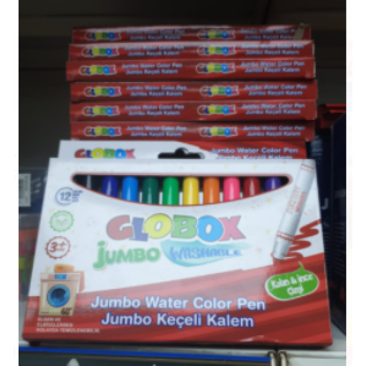 GLOBOX JUMBO YIKANABİLİR KEÇELİ KALEM 12Lİ 3379