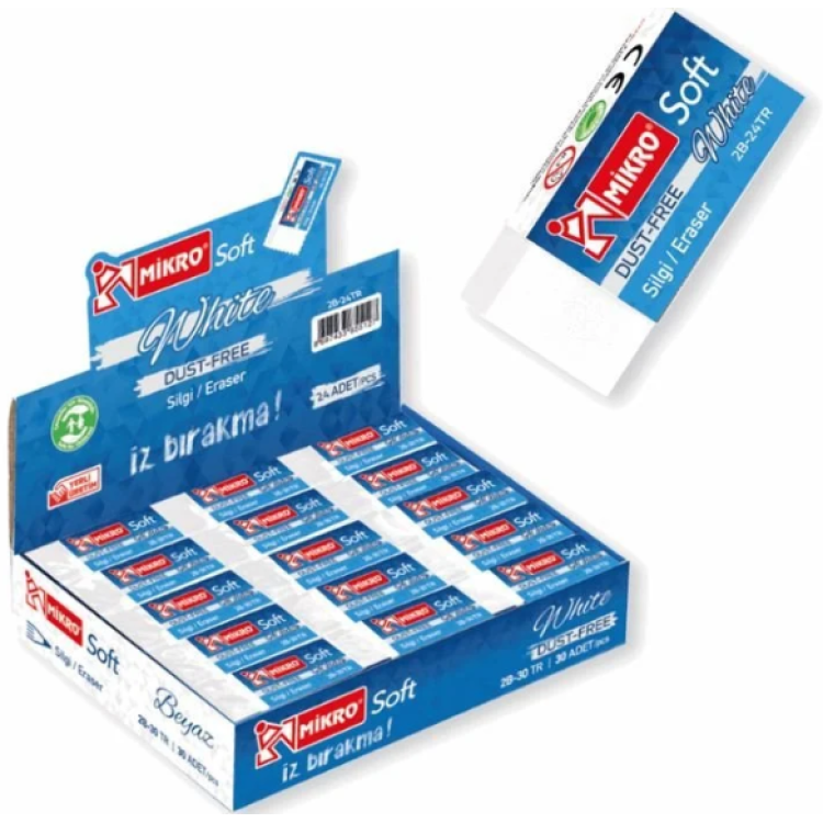 MİKRO 2B-30TR BEYAZ SOFT SİLGİ (BOX30)