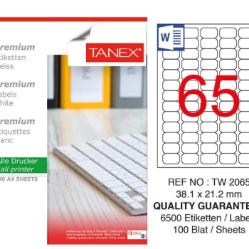 TANEX TW-2065 LAZER ETİKET 38,1*21,2MM 100'LÜ TANEX TW-2065 LAZER ETİKET 38,1*21,2MM 100'LÜ