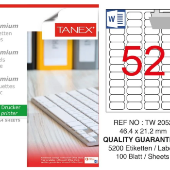 TANEX TW-2052 LAZER ETİKET 46,4*21,2MM 100'LÜ *20 TANEX TW-2052 LAZER ETİKET 46,4*21,2MM 100'LÜ *20