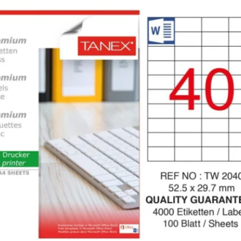 TANEX TW-2040 LAZER ETİKET 52,5*29,7MM 100'LÜ TANEX TW-2040 LAZER ETİKET 52,5*29,7MM 100'LÜ