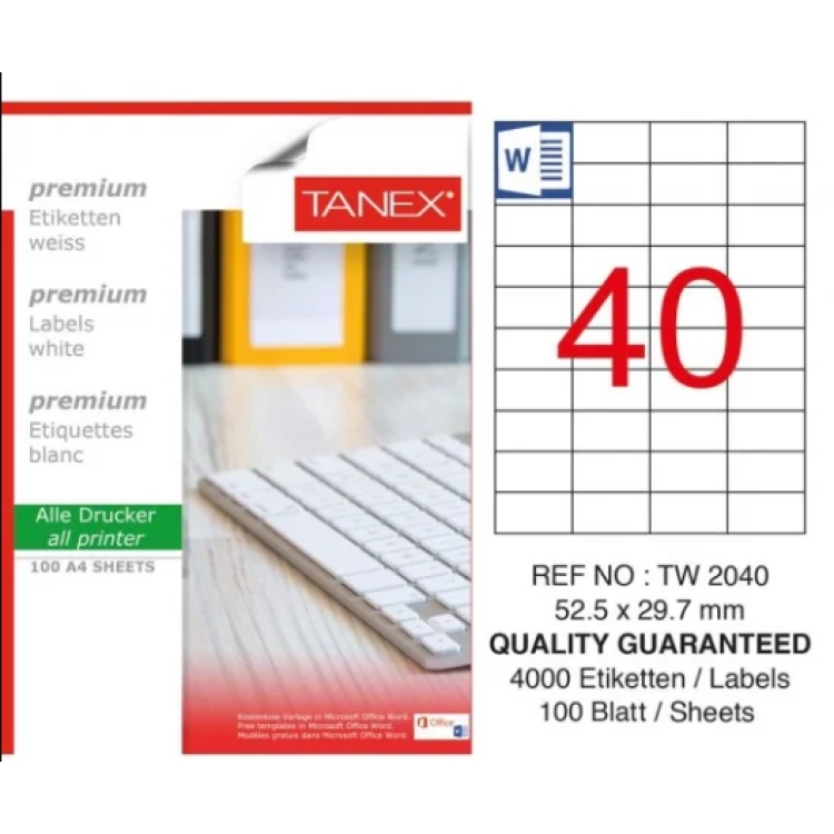 TANEX TW-2040 LAZER ETİKET 52,5*29,7MM 100LÜ TANEX TW-2040 LAZER ETİKET 52,5*29,7MM 100LÜ