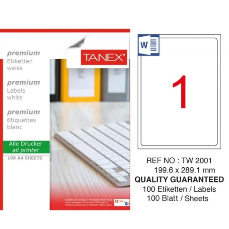 TANEX TW-2001 LAZER ETİKET 199,6X289,1MM 100LÜ *2