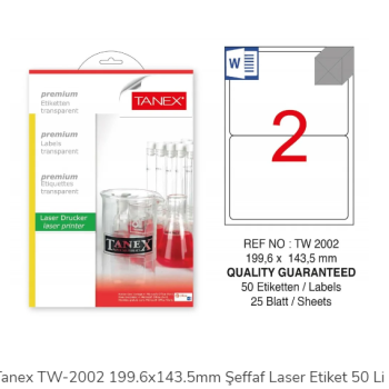 TANEX TW-2002 LAZER ETİKET 199,6X143,5MM 100'LÜ TANEX TW-2002 LAZER ETİKET 199,6X143,5MM 100'LÜ
