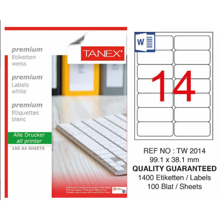 TANEX TW-2014 LAZER ETİKET 99,1X38,1MM 100LÜ TANEX TW-2014 LAZER ETİKET 99,1X38,1MM 100LÜ