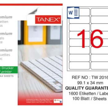 TANEX TW-2016 99,1*34MM LAZER ETİKET 100'LÜ TANEX TW-2016 99,1*34MM LAZER ETİKET 100'LÜ