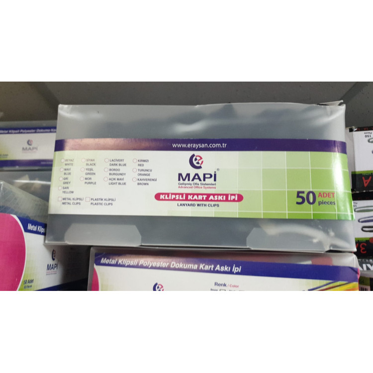 MAPİ 26 51 KLİPSLİ KART ASKI İPİ 50Lİ SİYAH