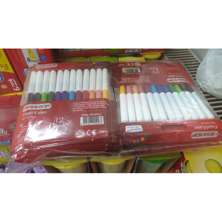MİMAKS  FK-8912 12 RENK KEÇELİ KALEM (BOX12) yıkanabilir