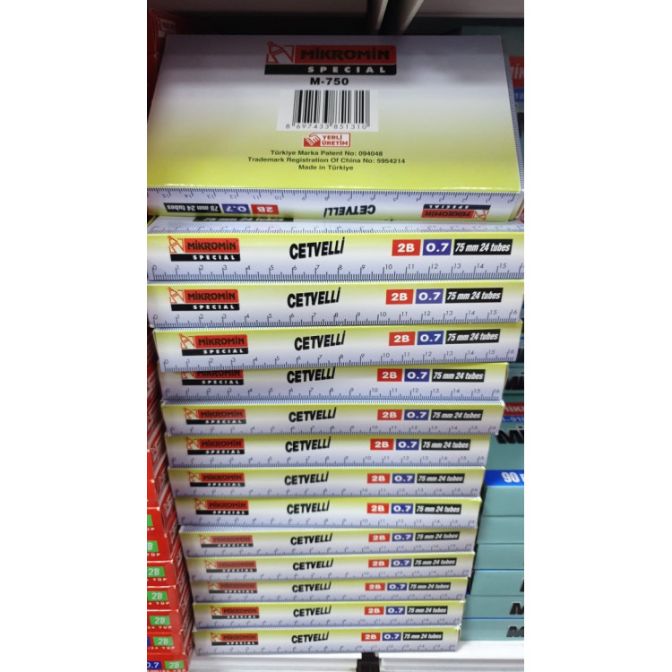 Mikro M-750 Cetvelli 2B 20li Tüp Kalem Versatil Ucu 75 mm 0.7 (24 Tüp)