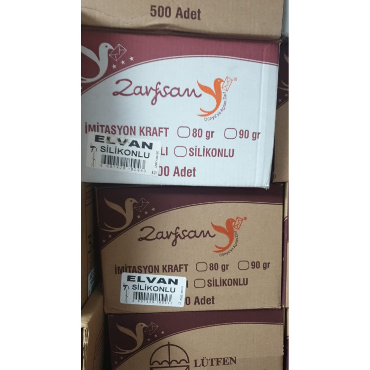 ZARFSAN ELVAN MEKTUP ZARFI 114X162 70GR İ.KRAFT SİLİKONLU 500LÜ ZARFSAN ELVAN MEKTUP ZARFI 114X162 70GR İ.KRAFT SİLİKONLU 500LÜ