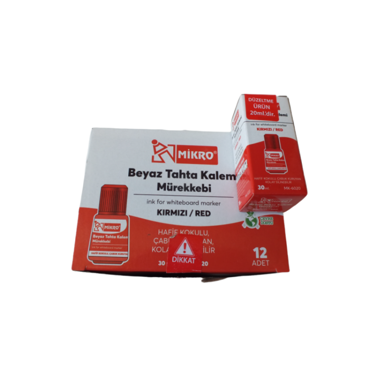MİKRO MK-6020 KIRMIZI TAHTAKALEMİ MÜREKKEBİ 20ML (BOX12) *K