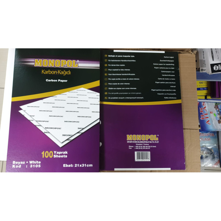 MONOPOL 3105 KARBON KAĞIDI BEYAZ 21X31 (BOX100) *K a4